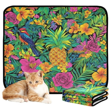 Qxltty Tropical Pineapple Cat litter Pads Pet Set of 3 Diaper Mats Center Anti-leakage Layer Absorbent Soft and Comfortable