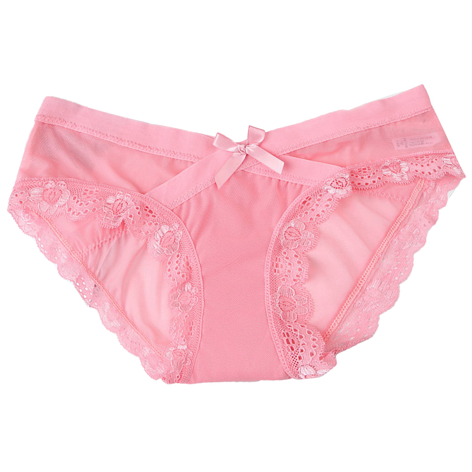 LEEy-world Panties for Women Women Underwear Bow Tie Bikini Panties Lace Low  Waist Rise Hipster Cotton Breathable Panties Pink,S 