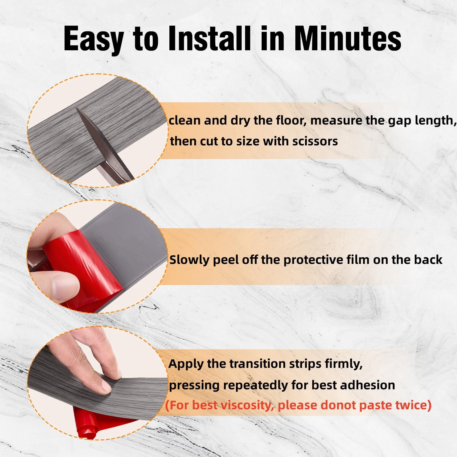 Floor Transition Strip Vinyl Self Adhesive Threshold Carpet Edge Wood To Tile Laminate Flooring Gaps And Doorway Cover Flat Divider Peel Stick Trim (gray  5cm 20ft)
