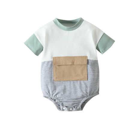 

CHAMAIR Simple Boy Large Pocket Triangle Bodysuit Round Neck Loose 3-24M Kids Dailywear (90cm 12-18M)