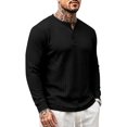 thumbnail image 4 of Men's Henley Long Sleeve Shirt Textured Jacquard Knit Button Down Casual Top for Fall Everyday Wear, 4 of 8