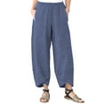 thumbnail image 1 of Eashery Capri Pants for Women Dressy High Elastic Waisted Smocked Waist Linen Pants Sweatpants Women Baggy (Solid Color,Navy,4XL), 1 of 4