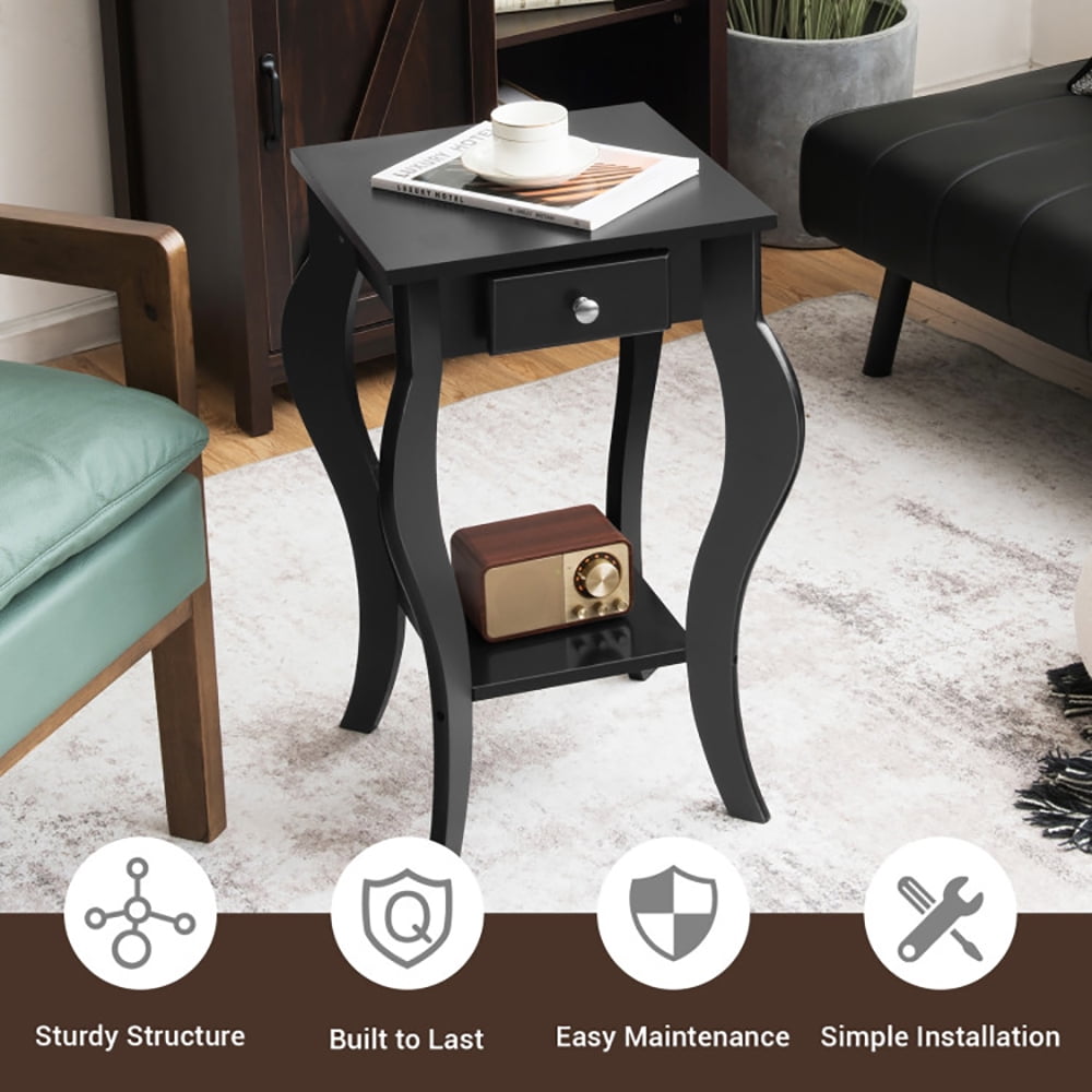 Finihen End Side Table, Set of 2 Side Table End Table Night Stand with Shelf, Sofa Couch Table, for Small Spaces, Living Room, Bedroom, Black Finihen End Side Table, Set of 2 Side Table End Table Night Stand with Shelf, Sofa Couch Table, for Small Spaces, Living Room, Bedroom, Black