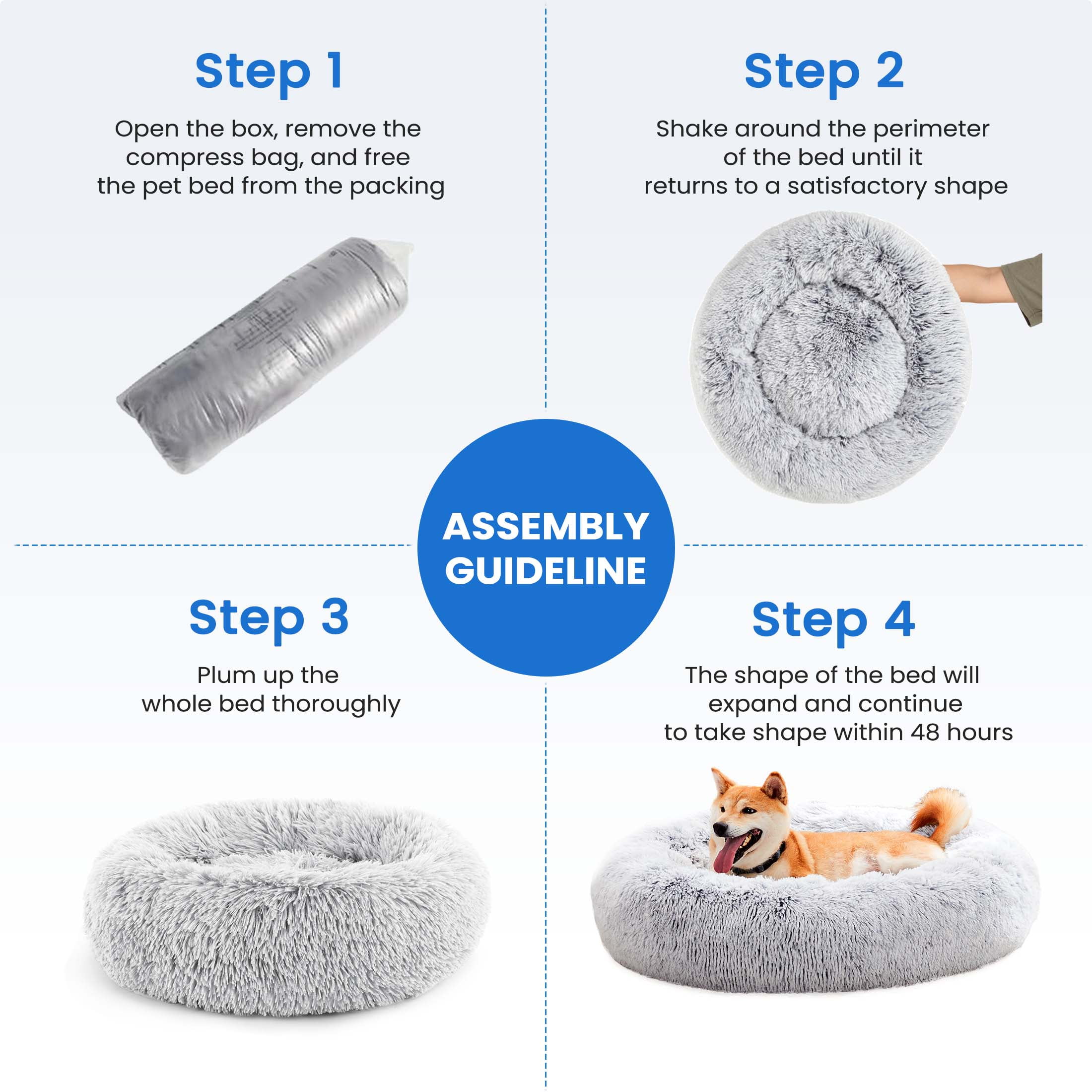 edx Calming 36" Donut Dog Bed for Extra Large Dogs, Soft Warm Cozy Plush Round Fluffy, Machine Washable, Gray