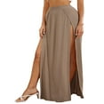 thumbnail image 2 of Womens Plus Size High Waist Waisted Double Split Long Maxi Skirts Beach Party Skirts, 2 of 6