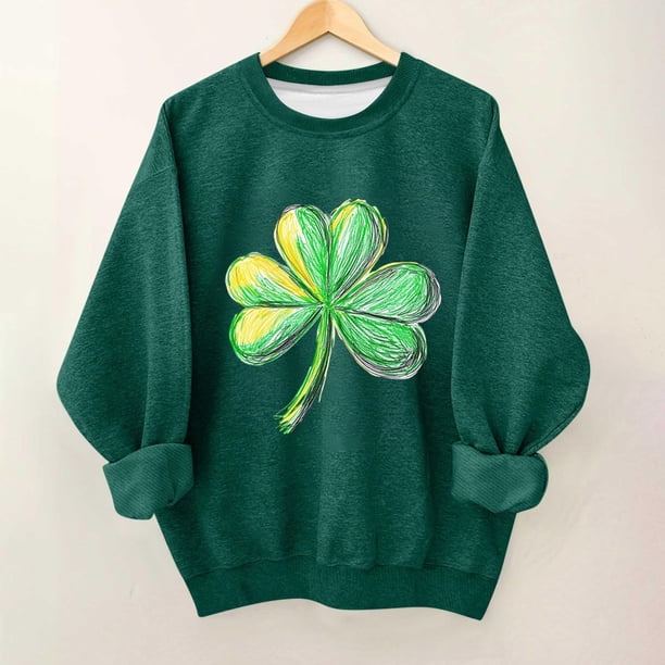Blusas y camisas de manga larga con cuello redondo para niños Estampado del Día de San Patricio Estampados de manga larga Casual Suelto Forro polar para mayor calidez Sudadera con capucha de manga lar