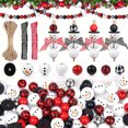thumbnail image 1 of 80 piezas de cuentas de madera navideñas para manualidades, cuentas redondas a cuadros de búfalo para manualidades, cuentas espaciadoras sueltas pulidas de granja, cuentas de muñeco de nieve de, 1 of 7
