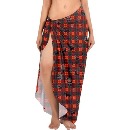 HAPPY BAY Women s Beachwear Beach Santa Bikini Party Coverups Wrap Pareo Wrap Christmas Tree Swim Cover Up Sarongs for Women One Size Santa Checks  Red