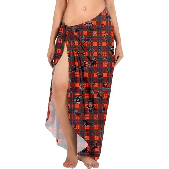 HAPPY BAY Women's Beachwear Beach Santa Bikini Party Coverups Wrap Pareo Wrap Christmas Tree Swim Cover Up Sarongs for Women One Size Santa Checks, Red