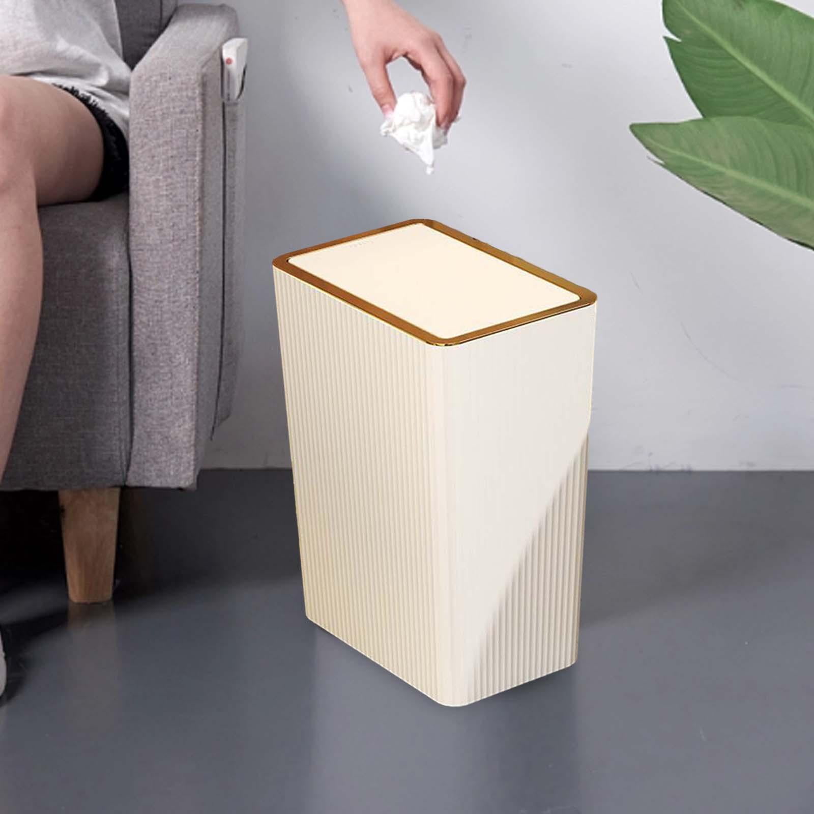 Kitchen Wastebasket with Press Type Lid Narrow Garbage Can, Paper Basket Organizer, Bathroom Trash Can with Lids for Study 15L White