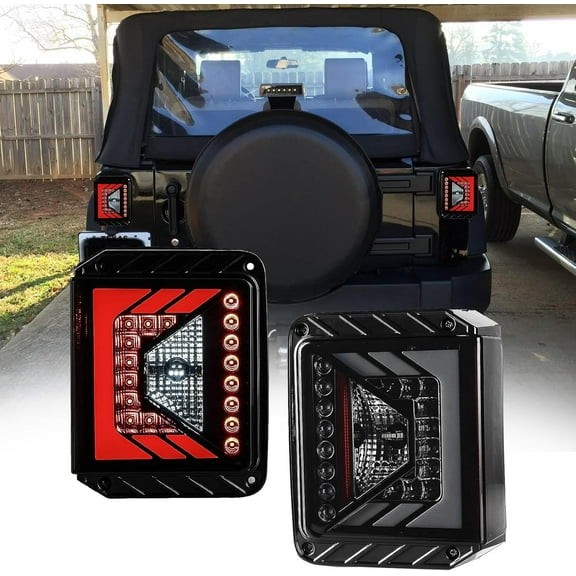 Taillights Assembly for Jeep 2007-2018 Wrangler JK,Taillight with Running & Brake & Turn Signal & Reverse Light,Glossy Black Smoked Lens