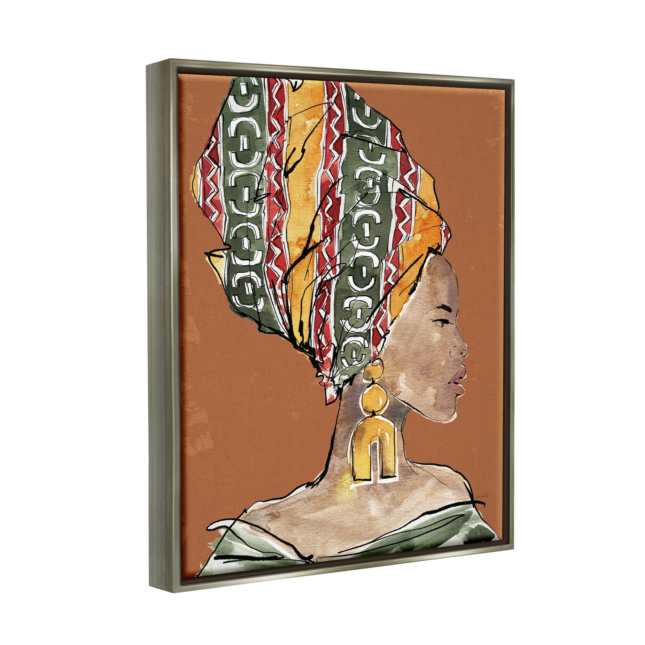 Stupell Industries African Flair Earthy Portrait Graphic Art Luster Gray Floating Framed Canvas Print Wall Art, Design by Anne Tavoletti