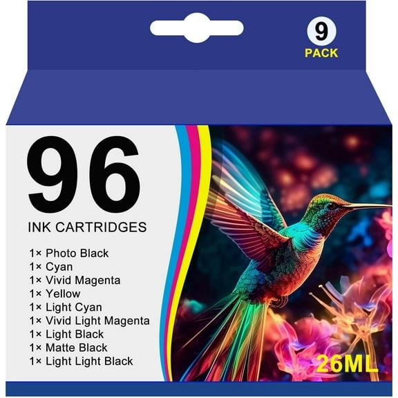 T096 96 Ink Cartridge Replacement for T0961 T0962 T0963 T0964 T0965 T0966 T0967 T0968 T0969 Ink for Stylus Photo R2880 Inkjet Printer Ink (9-Pack)