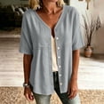 thumbnail image 4 of Stamzod Shackets for Women Casual V Neck Button Down Shirt Tops Summer Beach Short Sleeve Shacket Gray B M, 4 of 7