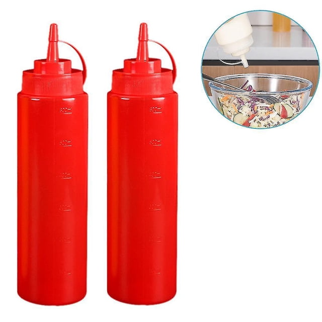 Leak-free Set Of 2 Durable Clear Food Dispenser Squeeze Squirt Bottle Griddle Accessory With Cap For Sauces, Oil, Condiments