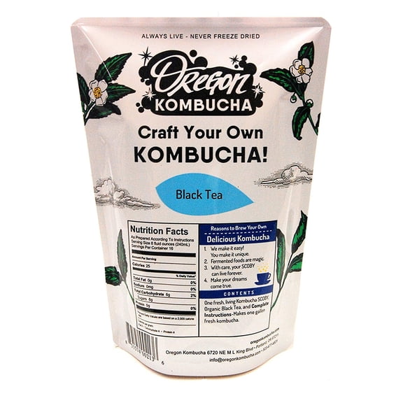 Kombucha Starter Kit by Oregon Kombucha - Organic Black Tea and Scoby w/ Starter Liquid - Raw Culture Brews 1 Gallon of Delicious Kombucha, Guaranteed.