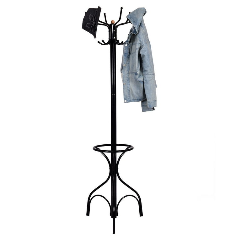 Costway Metal Coat Rack Hat Stand Tree Hanger Hall Umbrella Holder Hooks  Black : Target