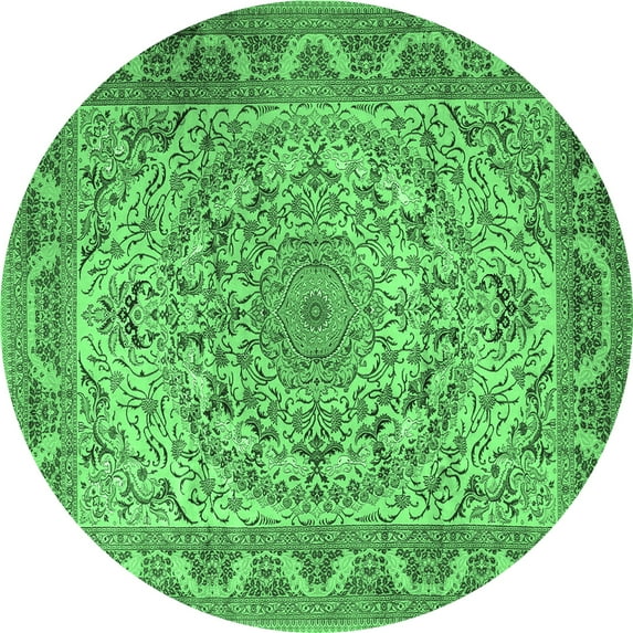 Ahgly Company Indoor Round Medallion Emerald Green Traditional Area Rugs, 3' Round