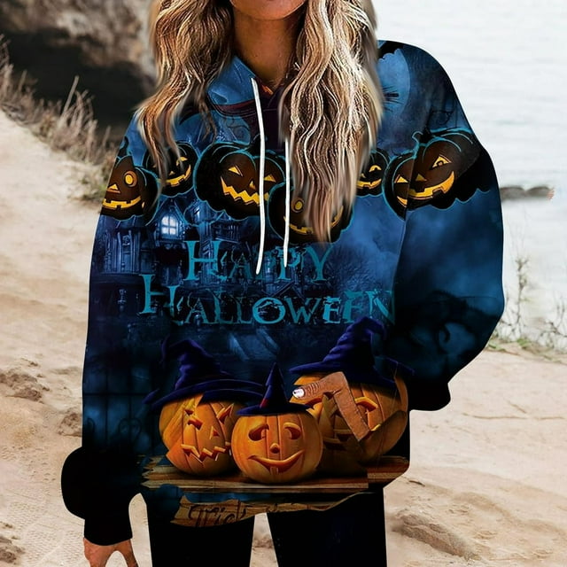 MesaSe Chandails en Molleton Décontractés Polyvalents à Col Rond pour Femmes Halloween Mode Quotidienne Manches Longues Imprimé