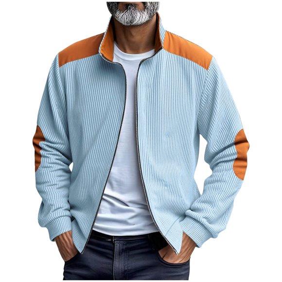 Lovzfmll Chemise Décontractée à Manches Longues pour Hommes, Couleur Unie, Col Montant, Poche Zippée, Style Tee, Bleu Clair, 3TG