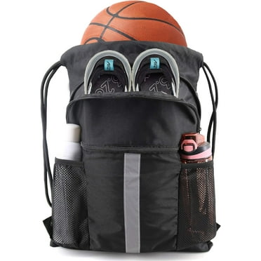 Drawstring Backpack Bag with Shoe Compartment, X-Large Black Gym Sports String Cinch Backpack