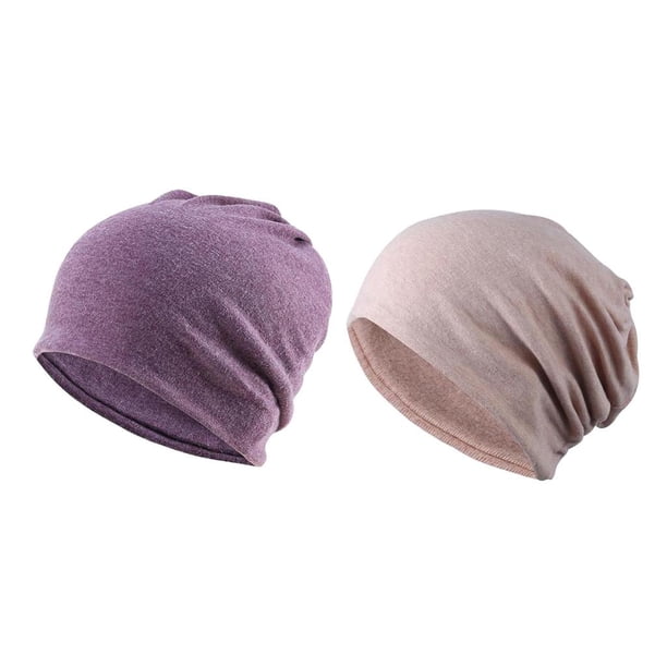2 Piezas Beanie Sombrero Sólido Chemo Turbante Yinane Púrpura