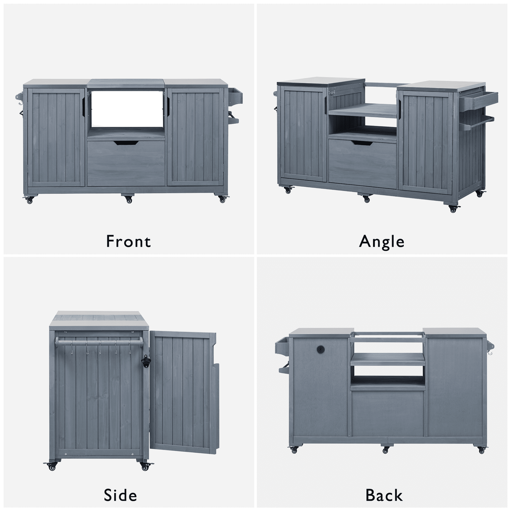 Aukfa 66.5" Outdoor Kitchen Island with Stainless Steel Top, Solid Wood BBQ Grill Cart for Big Green Egg,Blue