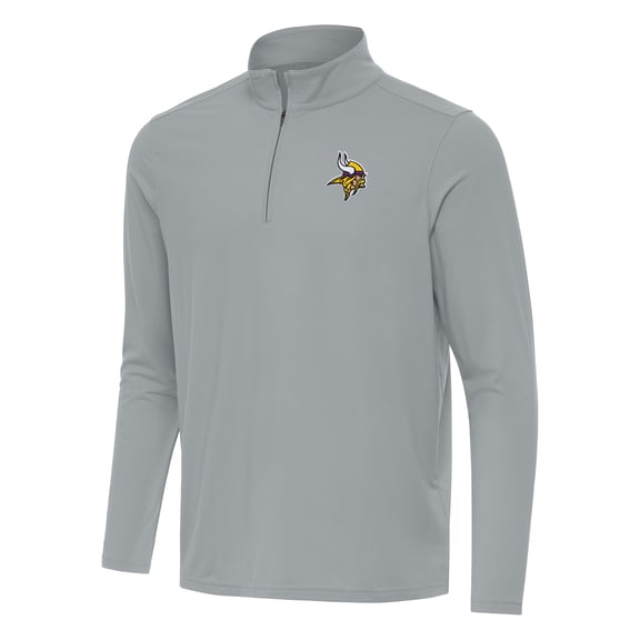 Men's Antigua Gray Minnesota Vikings Intent Quarter-Zip Pullover Top