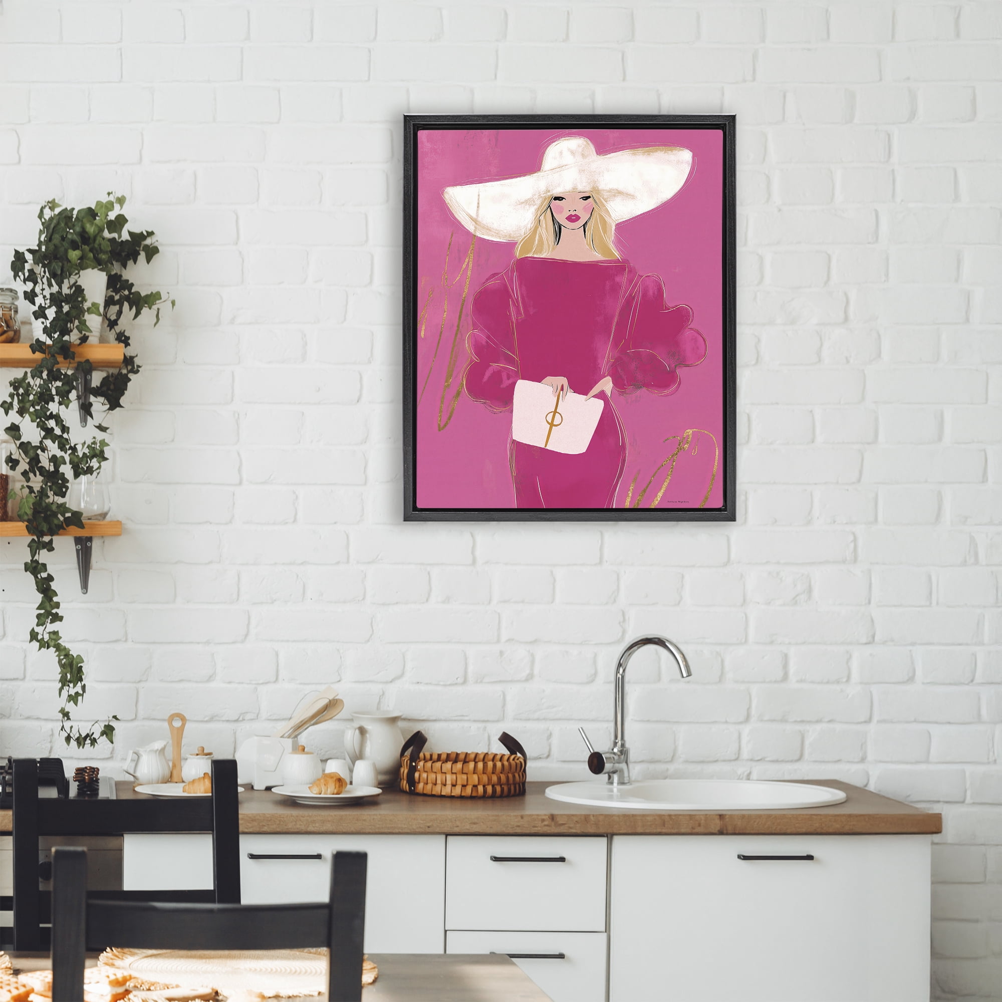 Stupell Industries Lady In Pink with Hat Black Framed Floater Canvas Wall Art, design by Svetlana Aleynikova