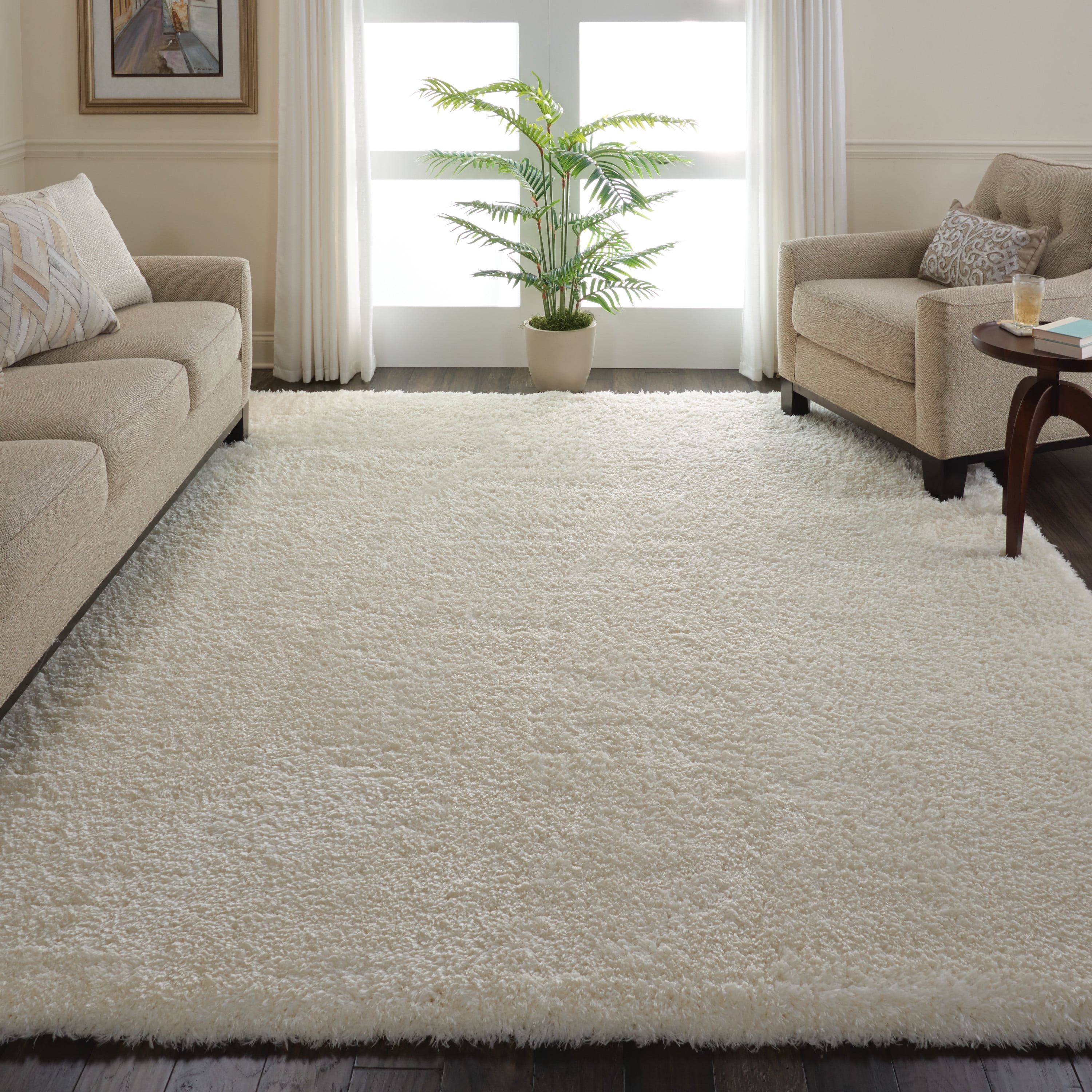 Nourison Ultra Plush Shag Solid Ivory 8'2" x 10' Area Rug, (8' x 10