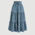 thumbnail image 2 of RPVATI Black Skirts for Women Below Knee Length Boho Floral Tiered Elastic Waist Midi Skirts Summer Drawstring Holiday Pleated Flowy Casual Skirt Blue M, 2 of 9