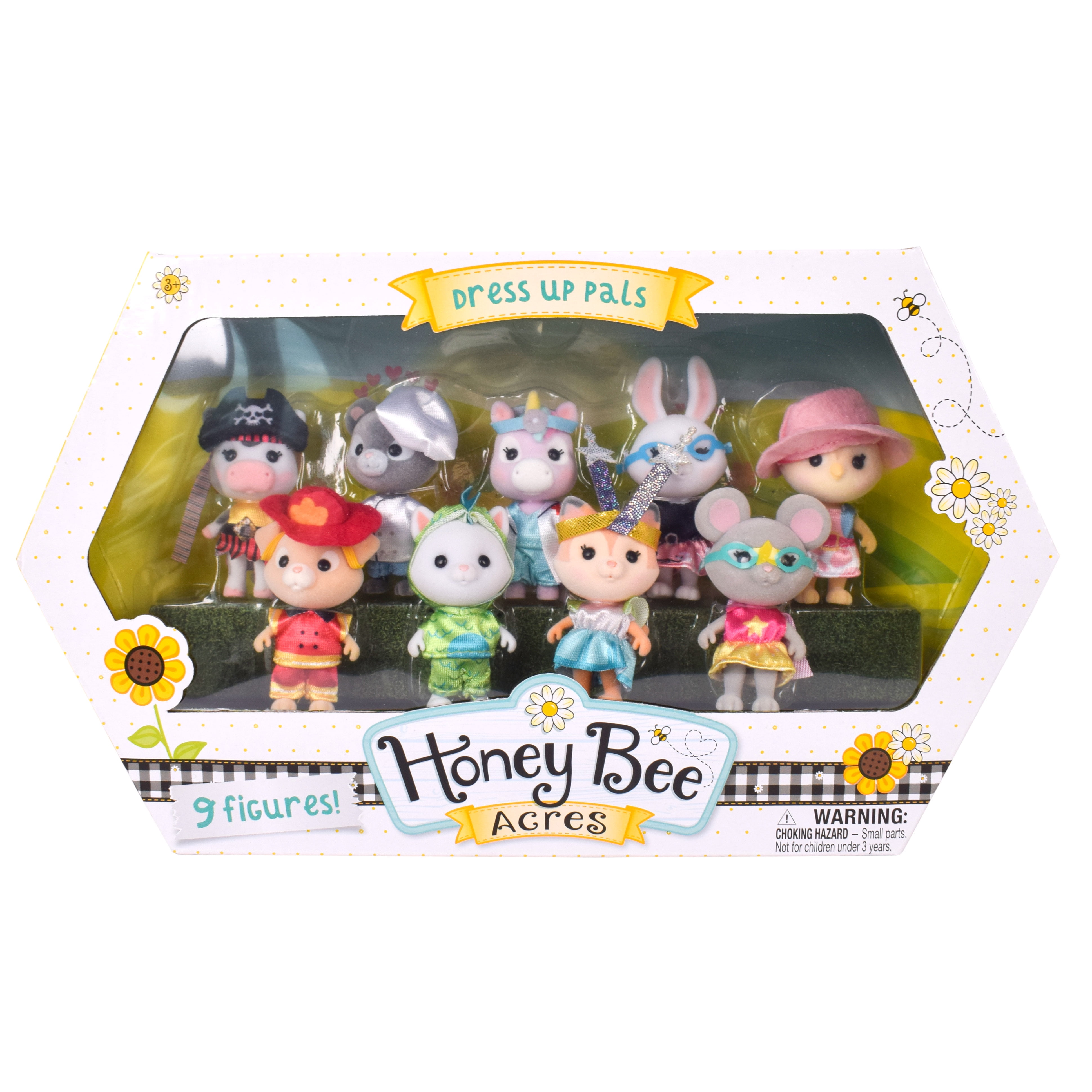 Honey Bee Acres Dress Up Pals – Includes 9 Miniature Flocked Animal Figures with Removable Costumes – Dolls for Kids Ages 3+
