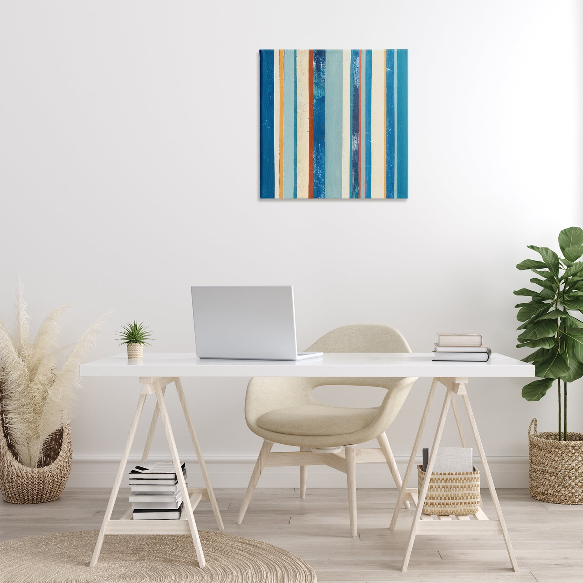 Stupell Industries Distressed Blue Stripes Abstract Painting Gallery Wrapped Canvas Art Print Wall Art, 24 x 24
