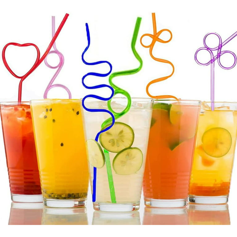 Lot of 5 Kids Reusable Plastic Drinking Straws Party Picnic Animals, Crazy  Twist