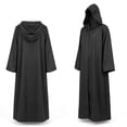 thumbnail image 3 of Halloween Hooded Robe Cloak, Men's Black Tunic Cosplay Costume, Medieval Themed Jedi Knight Cape for Adults - Size L, 3 of 9