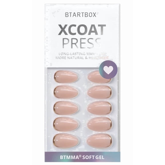 BTArtbox Press-On Nails - Gold End, Short Almond, Lamp-Curable, 4-Week Wear, Easy-to-Apply, 32 Count All-in-One Kit