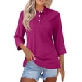 thumbnail image 2 of Womens Button Down 3/4 Sleeve Tennis Polo Shirts V Neck Collared Work T-Shirt Basic Business Casual Tops Purple 3XL, 2 of 6