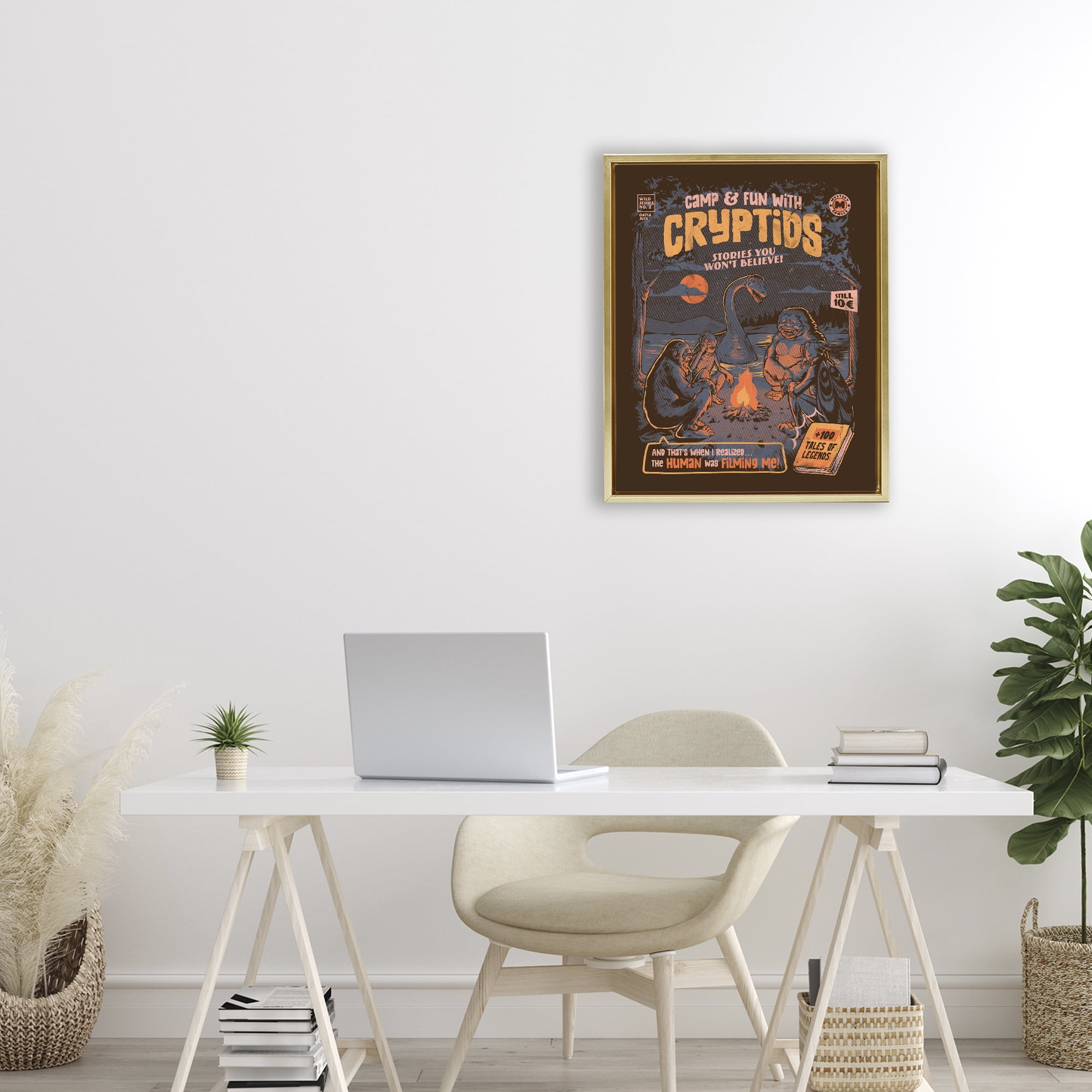 Stupell Industries Cryptid Camp Humor Gold Framed Floater Canvas Wall Art, design by EduEly Designs