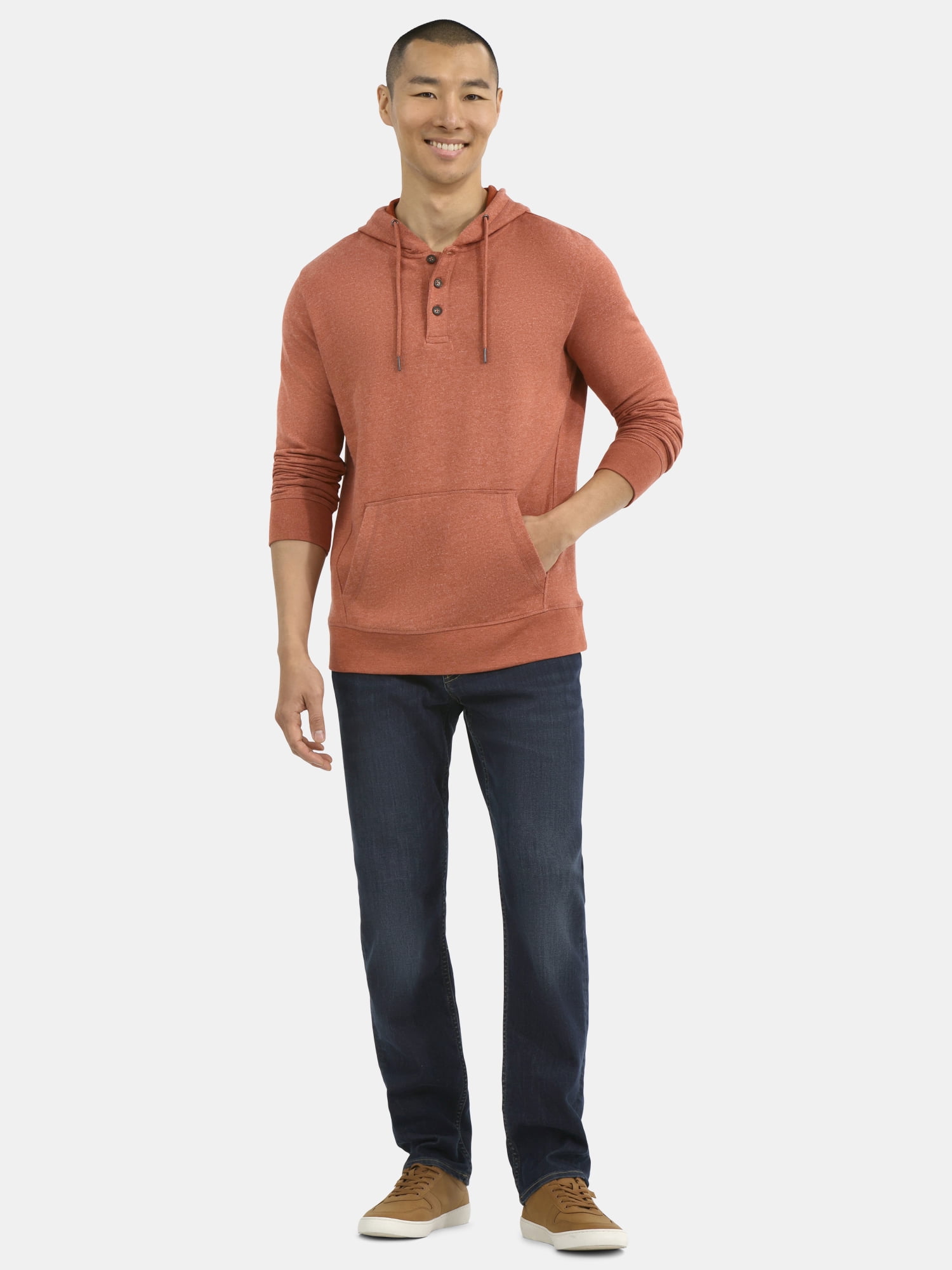 George Men's Button Henley Hoodie with Long Sleeves, Sizes S-3XL