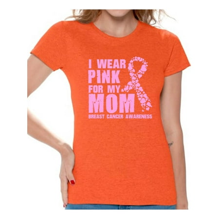 Awkward Styles Women's I Wear Pink for My Mom Graphic T-shirt Tops Breast Cancer Awareness