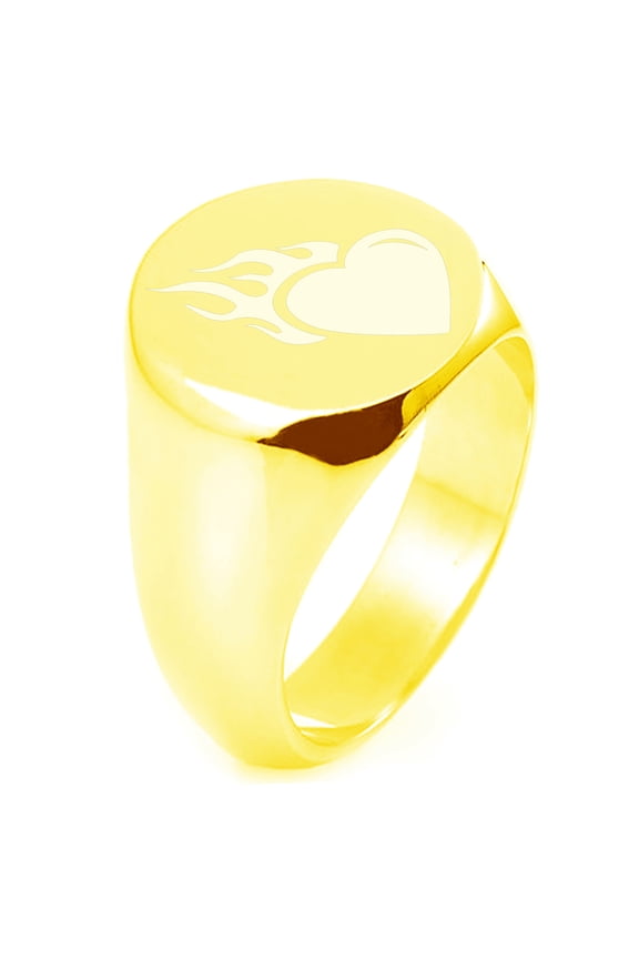 Sterling Silver Flaming Heart Engraved Round Flat Top Polished Ring