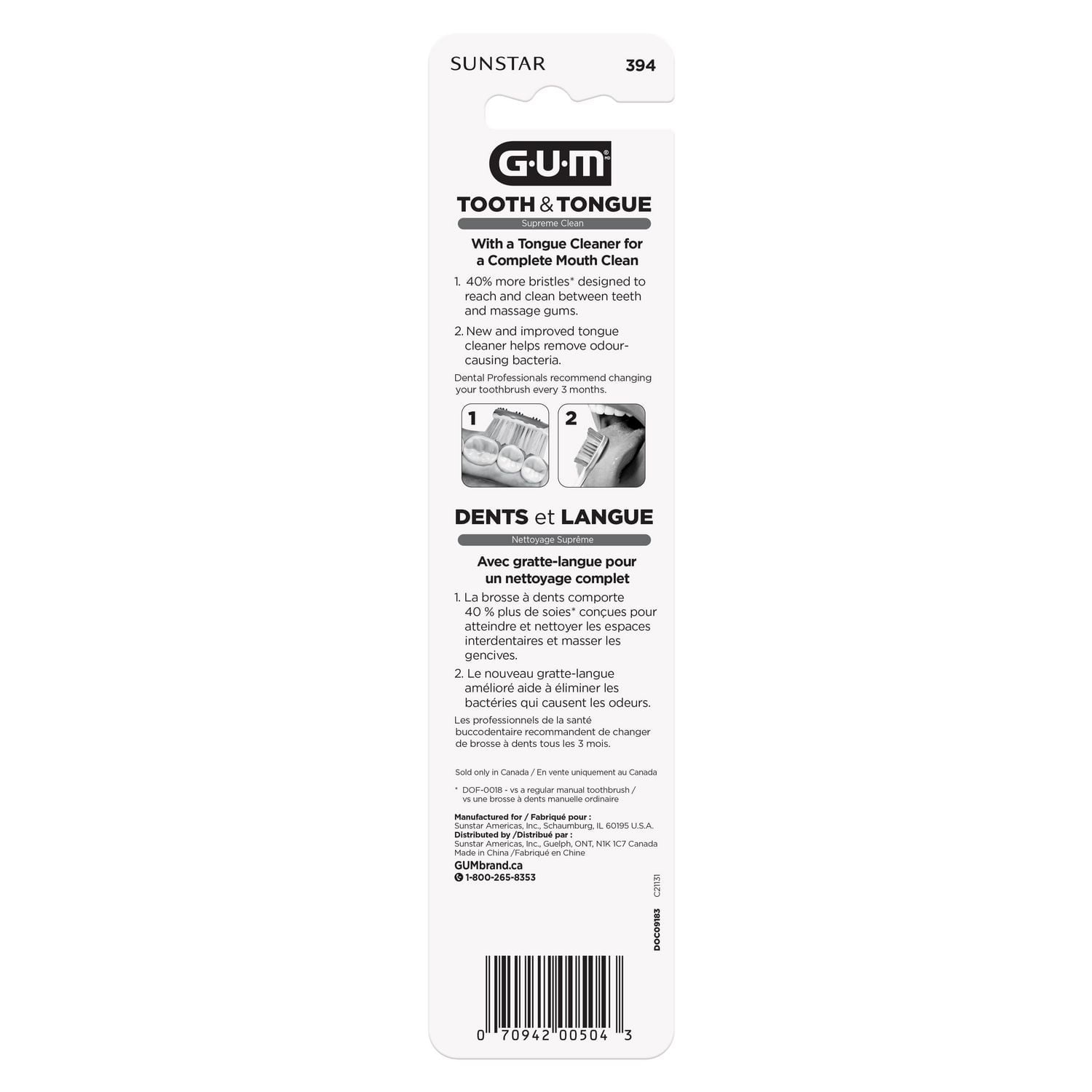 GUM® Tooth & Tongue Toothbrush, Regular, Soft Bristles, 2 Count
