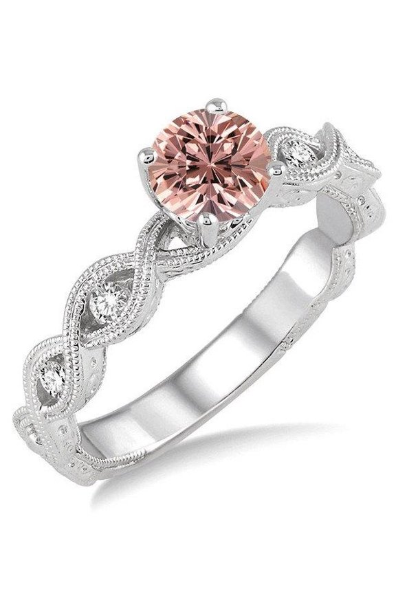 Infinity design 1.25 carat Morganite and Diamond Engagement Ring in 14k White Gold morganite and diamond engagement ring