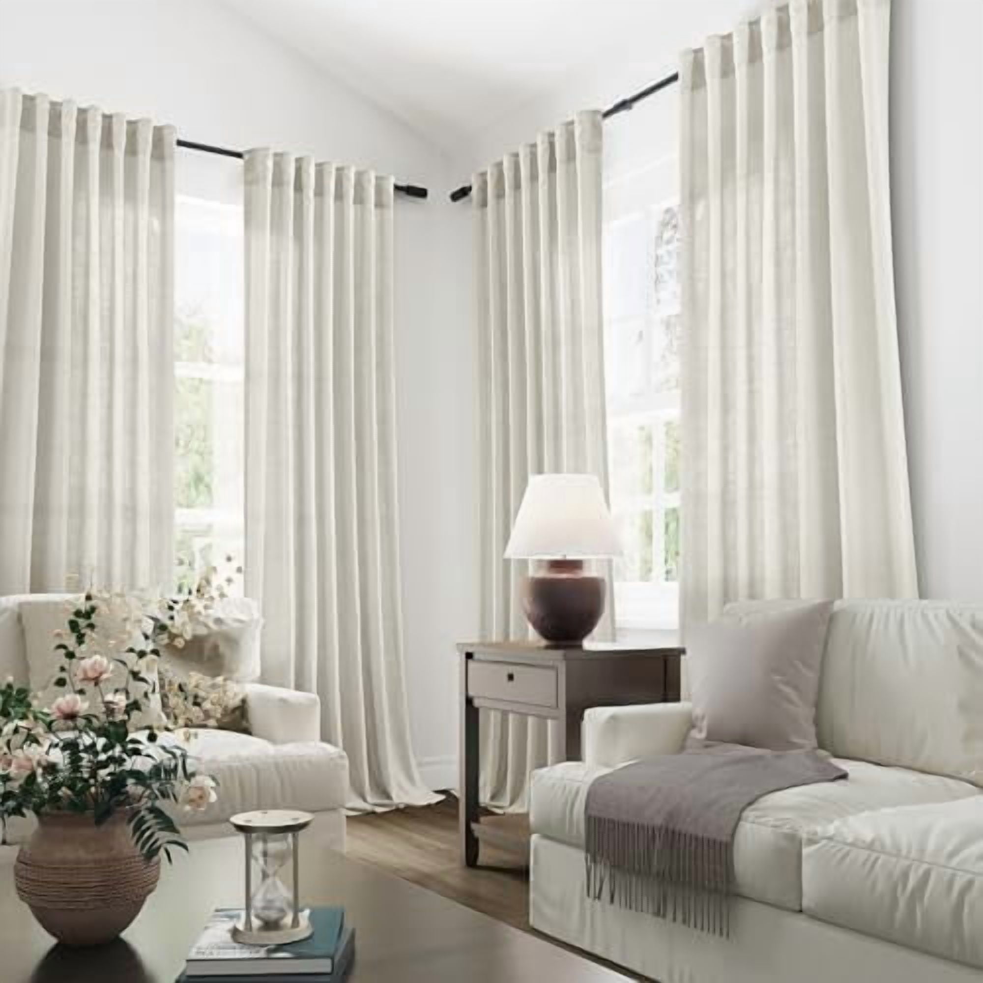 Beige White Linen Semi Sheer Curtains 63 Inches Length Light Filtering Neutral Farmhouse Boho Rod Pocket Back Tab Hook Belt Clip Rings Window Drapes for Bedroom Living Room 2 Panels 52x63