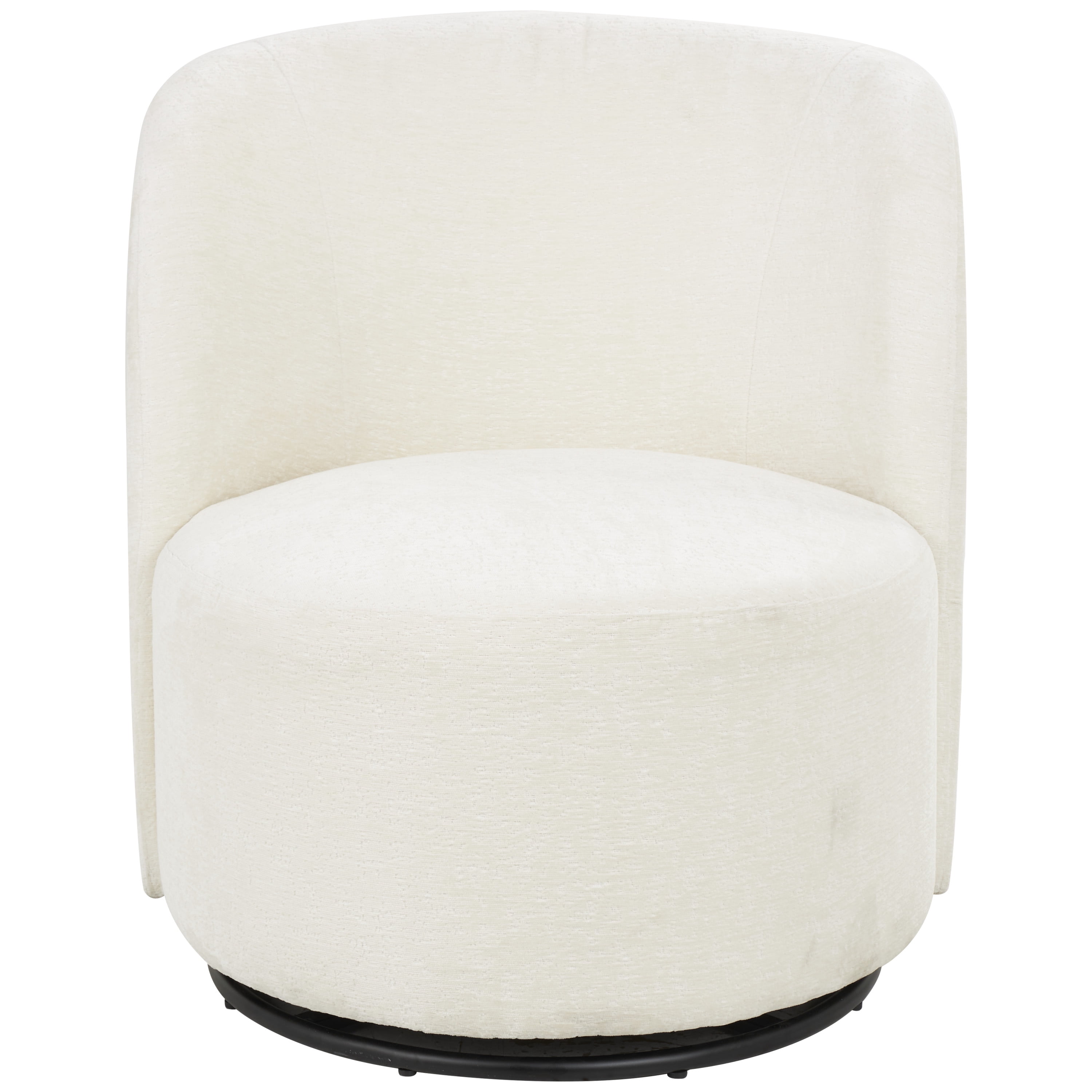 DecMode Polyester Round Swivel Boucle Lounge Chair with Black Base, White