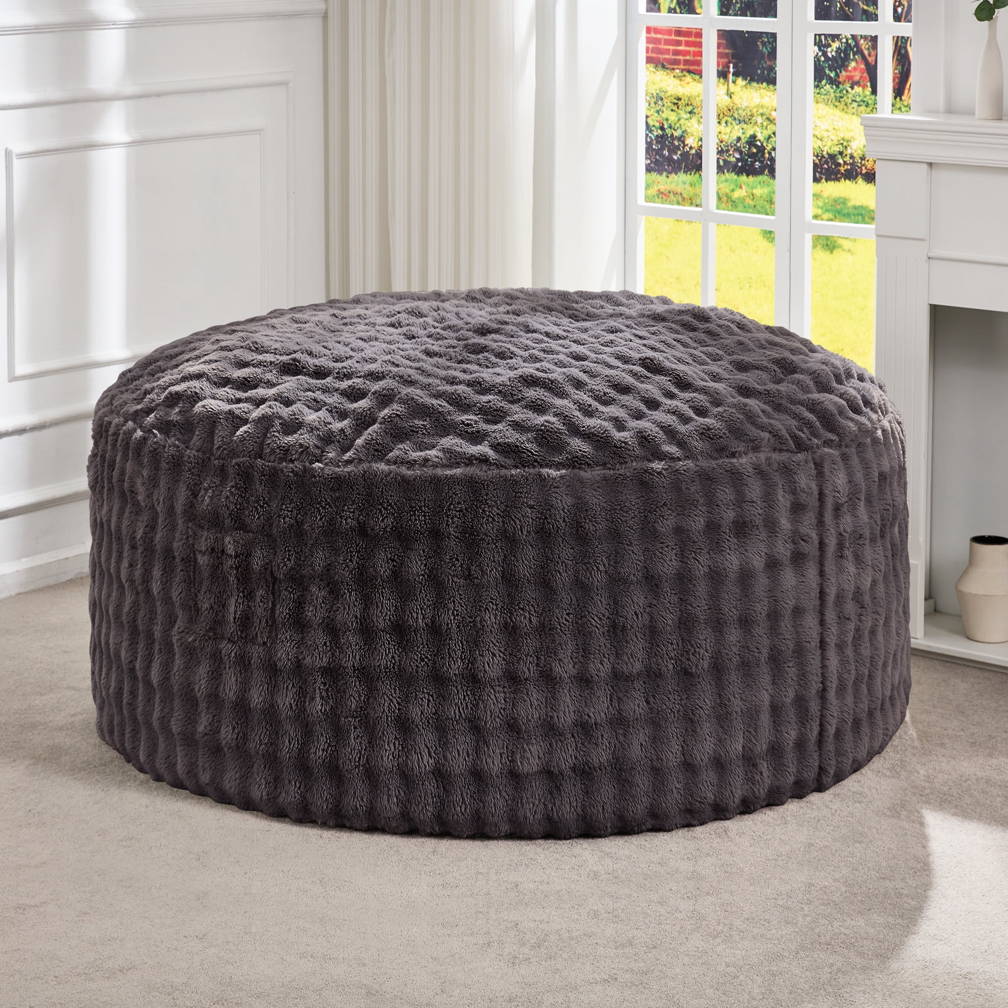 Hobestluk Bean Bag Chairs 3ft Beanbag Chair with Filler Adult Bean Bags with Fluffy & Machine Washable Cover, Giant Bean Bag Chairs for Adults (Dark Grey, 3FT-36" x 36" x 22")