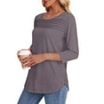 thumbnail image 2 of Womens Tops 3/4 Length Sleeve Blouses Dressy Casual Spring Summer Outfits Pleated Front T Shirts Curved Hem, 2 of 2
