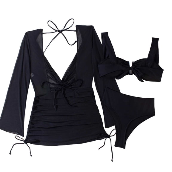 Haivin Women's Two-Piece Swimsuit Set with Cover-Up, High-Waisted Sexy Design, Three-Piece Beachwear for Swimming and Vacation
