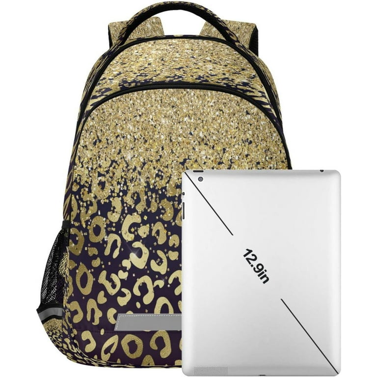 Golden Glitter Leopard Print Kids Backpack for Boys Girls Backpacks Preschool Toddler BookBags Kindergarten Elemetary School Bags