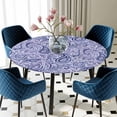 thumbnail image 5 of Elastic Fitted Round Tablecloth, Purple Navy Blue Waterproof Stretch Table Cover for 45"-54" Tables, Retro Botanical Abstract Art Washable Outdoor Tablecloths for Patio, Picnic, Camping, 5 of 9
